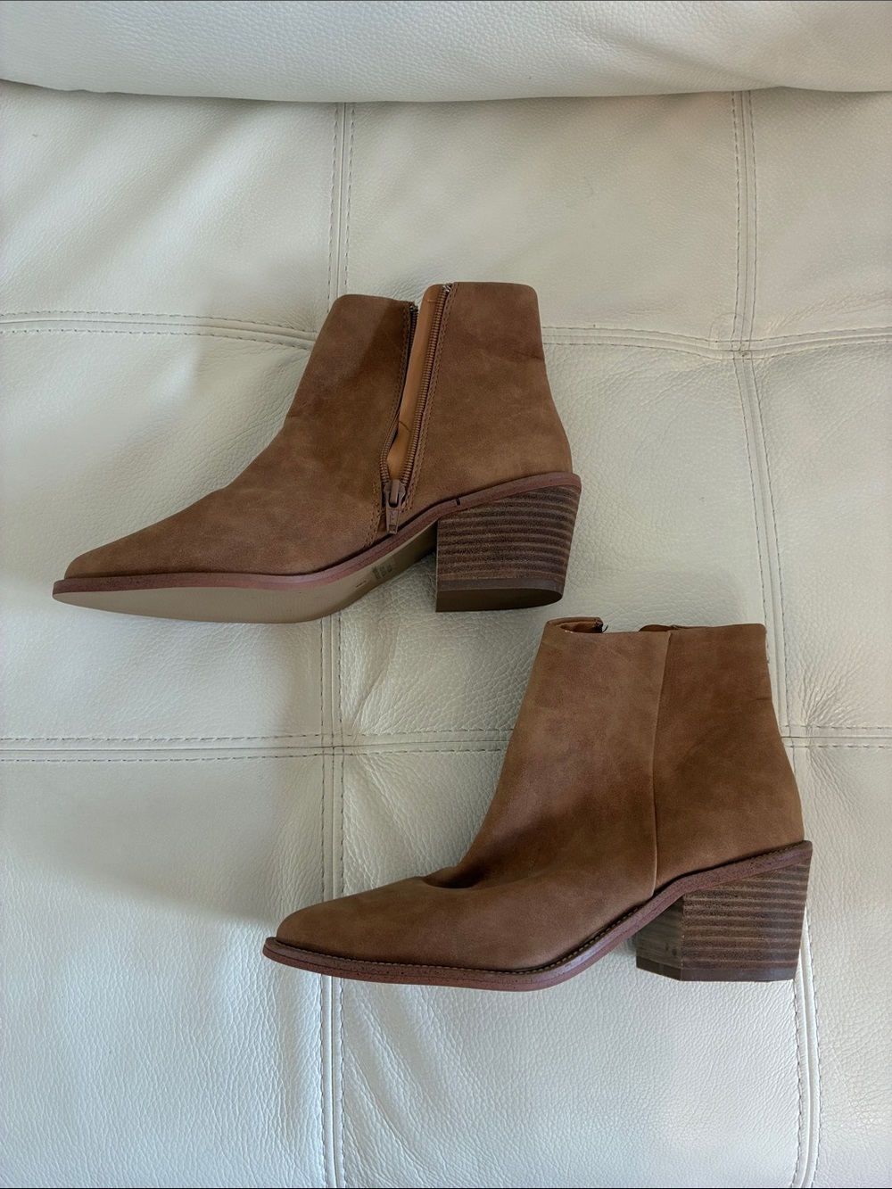Report Brown Suede Ankle Booties with Stacked Heel Size 8